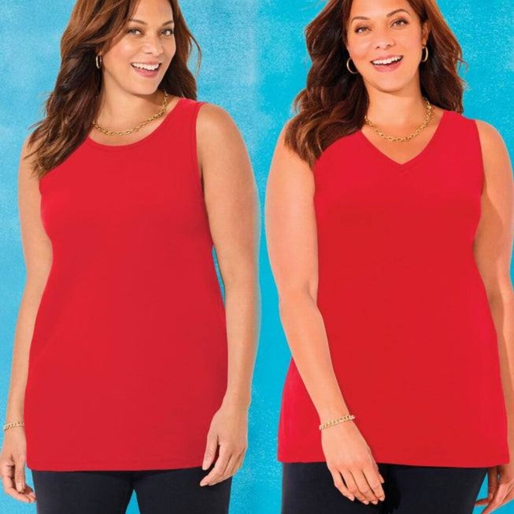 Catherines Suprema Cotton Red Reversible Tank Top- Holiday-4X-NWT